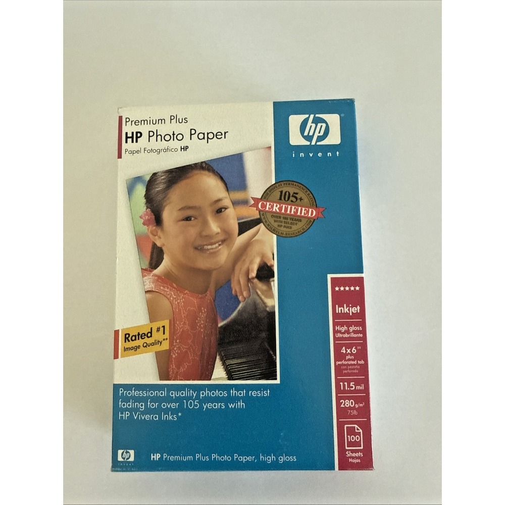 HP Premium‎ Plus Photo Paper High Gloss Inkjet 4" x 6" 100 Sheets Q5431A
